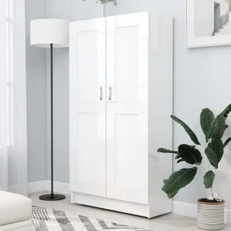  Bibliotecă, alb extralucios, 82,5x30,5x150 cm, lemn prelucrat
