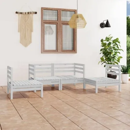  Set mobilier de grădină, 4 piese, alb, lemn masiv de pin
