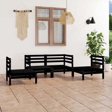 Set mobilier de grădină, 4 piese, negru, lemn masiv de pin