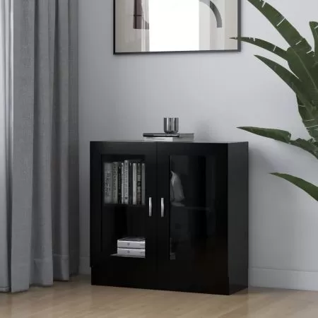  Dulap cu vitrină, negru, 82,5x30,5x80 cm, lemn prelucrat