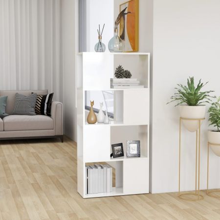 Bibliotecă/Separator cameră, alb extralucios, 60x24x124,5 cm
