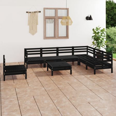 Set mobilier de grădină, 8 piese, negru, lemn masiv de pin