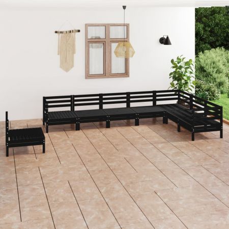 Set mobilier de grădină, 8 piese, negru, lemn masiv de pin