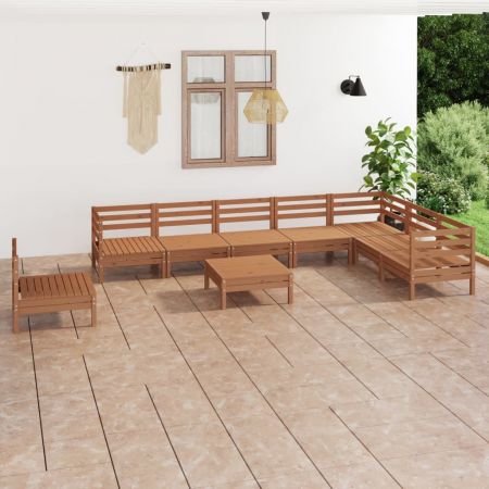 Set mobilier de grădină, 9 piese, maro miere, lemn masiv de pin