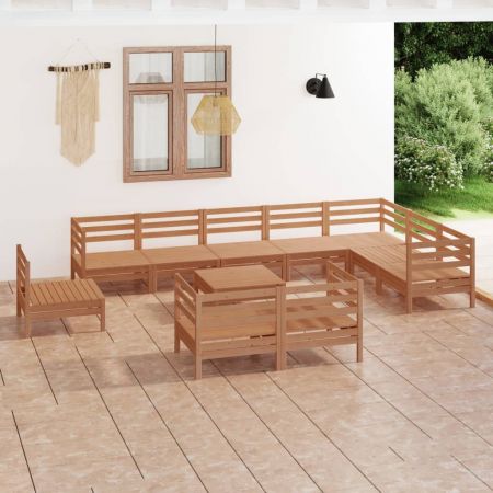 Set mobilier de grădină, 11 piese, maro miere, lemn masiv de pin