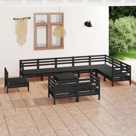 Set mobilier de grădină, 11 piese, negru, lemn masiv de pin