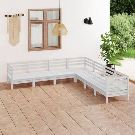  Set mobilier de grădină, 7 piese, alb, lemn masiv de pin