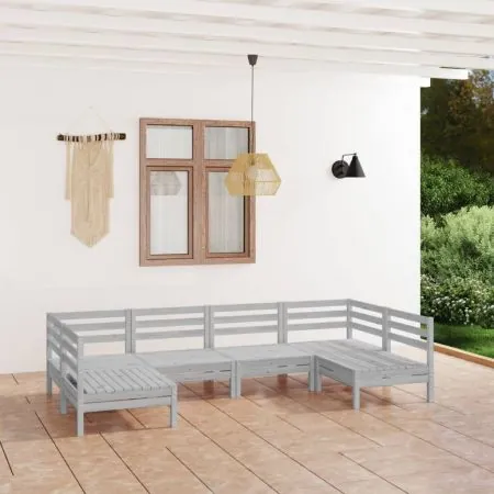  Set mobilier de grădină, 6 piese, alb, lemn masiv de pin