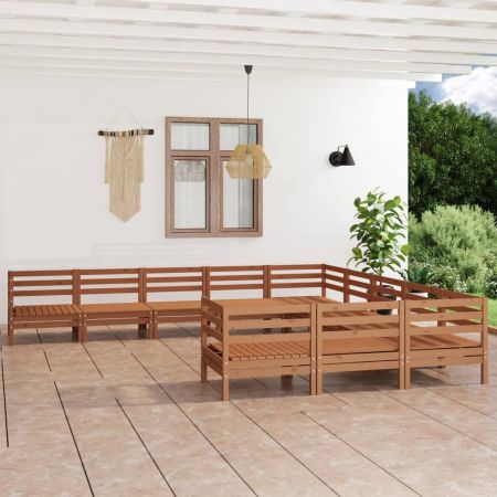 Set mobilier grădină, 11 piese, maro miere, lemn masiv de pin