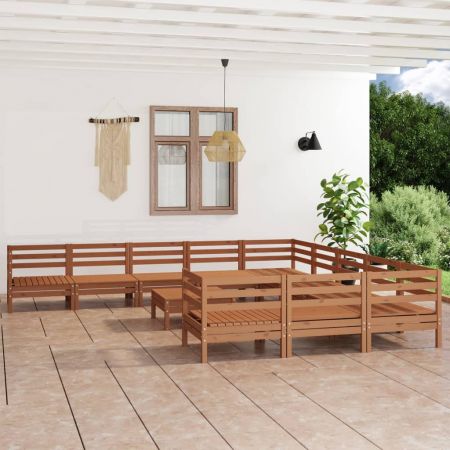 Set mobilier grădină, 12 piese, maro miere, lemn masiv de pin