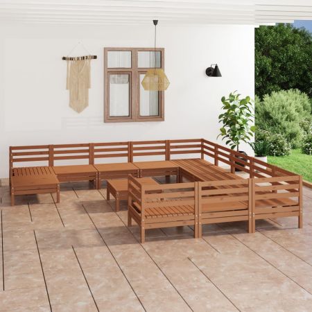 Set mobilier de grădină, 13 piese, maro miere, lemn masiv de pin