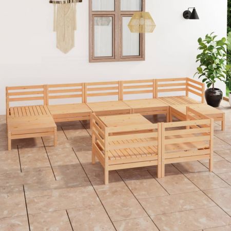 Set mobilier de grădină, 10 piese, lemn masiv de pin