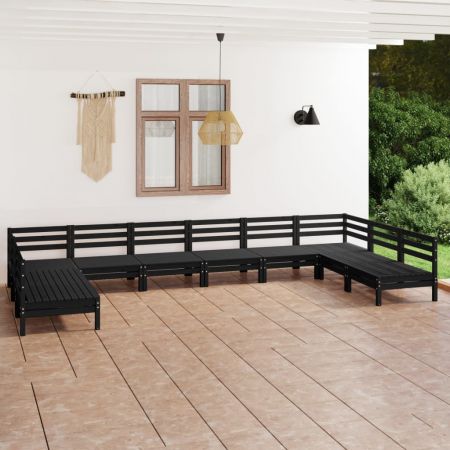Set mobilier de grădină, 10 piese, negru, lemn masiv de pin