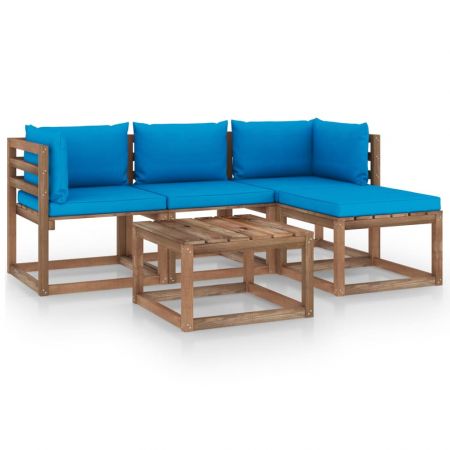 Set mobilier de grădină, 5 piese, cu perne bleu