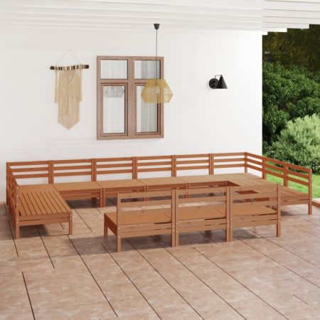 Set mobilier de grădină, 13 piese, maro miere, lemn masiv pin