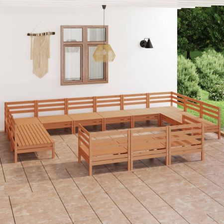 Set mobilier de grădină, 13 piese, maro miere, lemn masiv pin