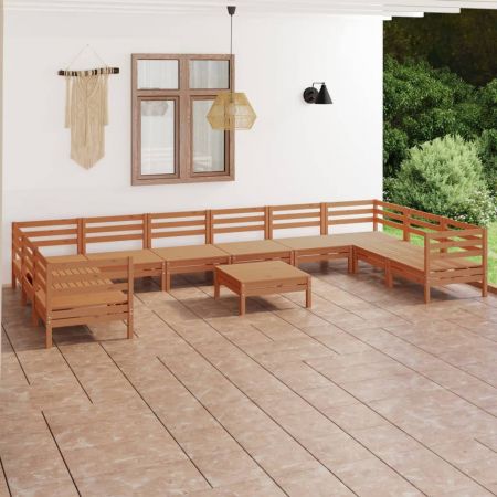 Set mobilier de grădină, 11 piese, maro miere, lemn masiv pin