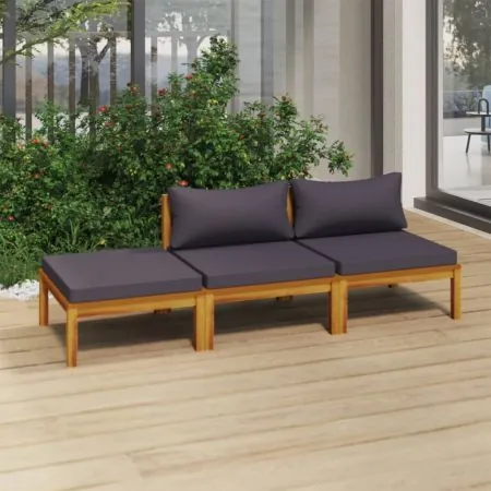  Set mobilier de grădină cu perne, 3 piese, lemn masiv de acacia