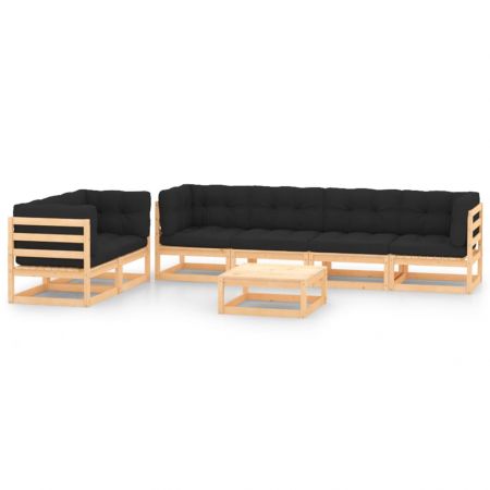 Set mobilier de gradina cu perne antracit 7 piese lemn de pin, maro si negru