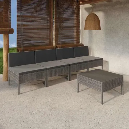  Set mobilier de grădină cu perne, 5 piese, gri, poliratan