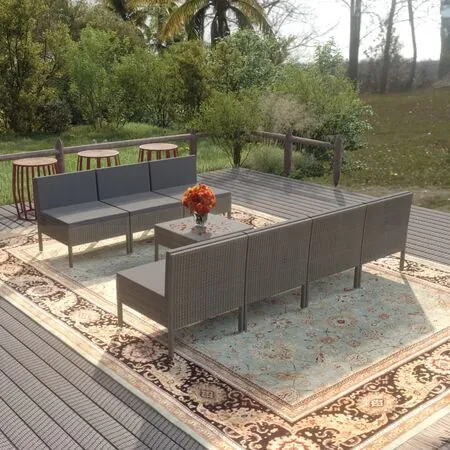  Set mobilier de grădină cu perne, 8 piese, gri, poliratan