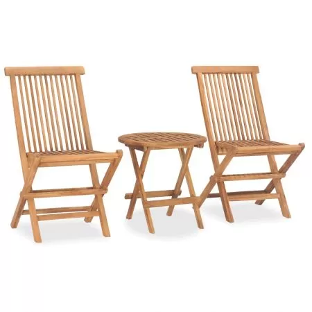  Set mobilier de exterior pliabil, 3 piese, lemn masiv tec