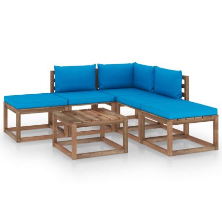 Set mobilier de grădină, 6 piese, cu perne albastru deschis