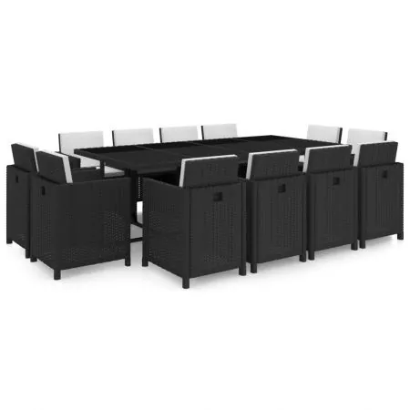  Set mobilier de exterior cu perne, 13 piese, negru, poliratan