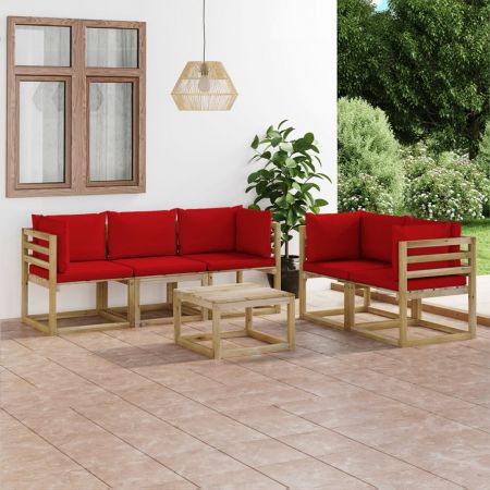 Set mobilier de grădină, 6 piese, cu perne roșu