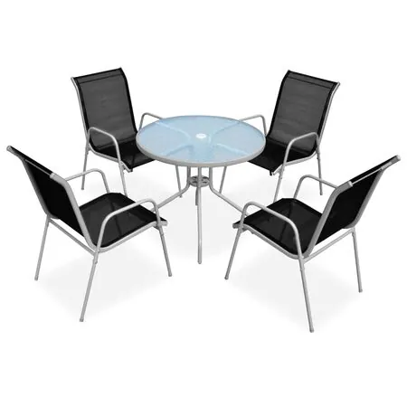  Set mobilier de exterior, 5 piese, negru, oțel
