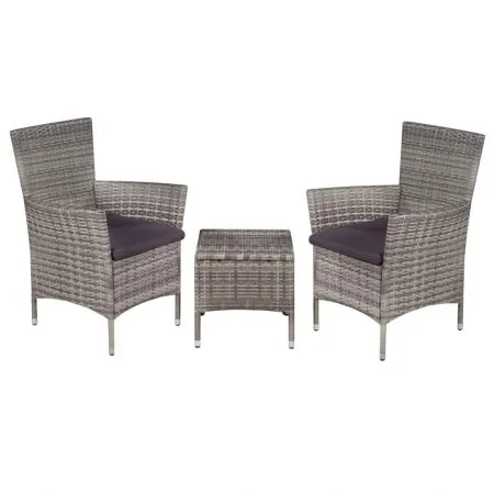  Set mobilier bistro, 3 piese, gri, poliratan