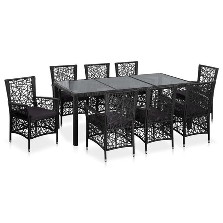  Set mobilier de exterior, 9 piese, negru, poliratan