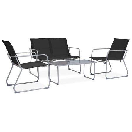  Set mobilier de grădină, 4 piese, negru, oțel și textil