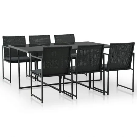  Set mobilier de exterior cu perne, 7 piese, negru, poliratan