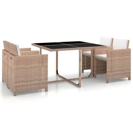  Set mobilier de exterior cu perne, 5 piese, bej, poliratan
