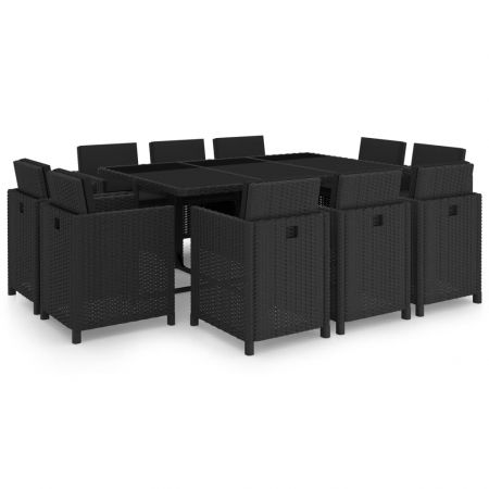 Set mobilier de exterior cu perne, 11 piese, negru