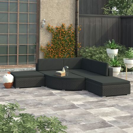  Set mobilier de grădină cu perne, 6 piese, negru, poliratan