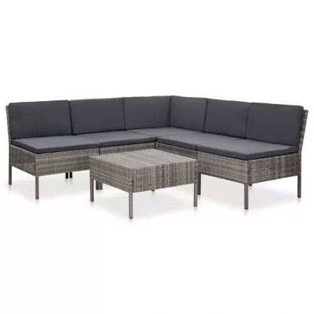  Set mobilier de grădină cu perne, 6 piese, gri, poliratan