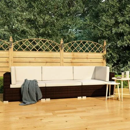  Set canapele de grădină cu perne, 3 piese, maro, poliratan