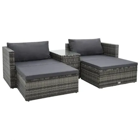  Set mobilier de grădină cu perne, 5 piese, gri, poliratan