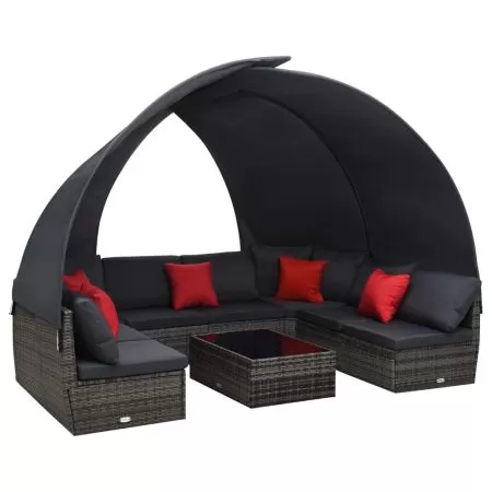 Set mobilier de gradina cu copertina 9 piese antracit poliratan, antracit