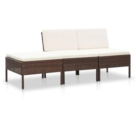  Set mobilier de grădină cu perne, 3 piese, maro, poliratan