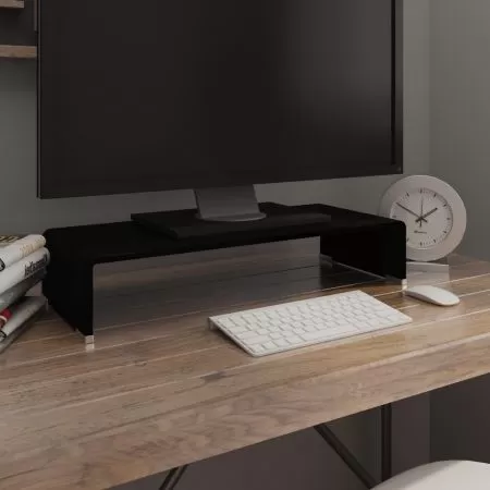  Stand TV/suport monitor din sticlă, negru, 60x25x11 cm