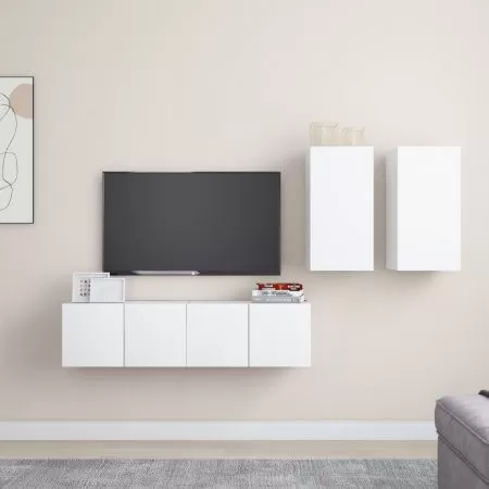 Set dulapuri TV, 4 piese, alb, lemn prelucrat