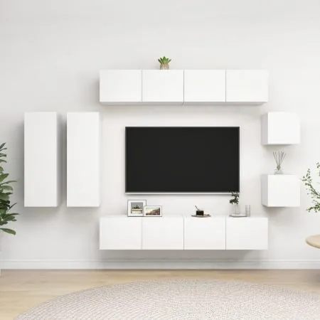  Set dulapuri TV, 8 piese, alb, lemn prelucrat