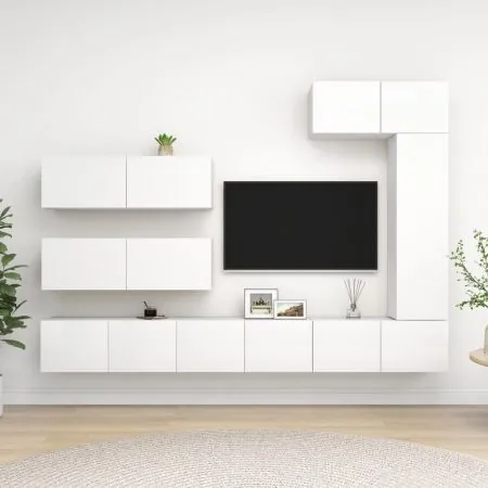  Set dulapuri TV, 7 piese, alb, lemn prelucrat