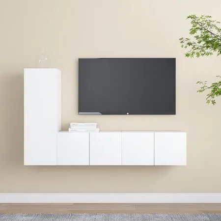 Set dulapuri TV, 3 piese, alb, lemn prelucrat
