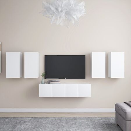  Set dulapuri TV, 6 piese, alb, lemn prelucrat