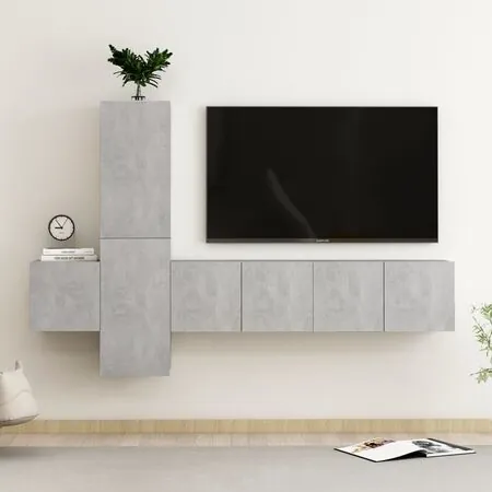  Set de dulapuri TV, 5 piese, gri beton, lemn prelucrat