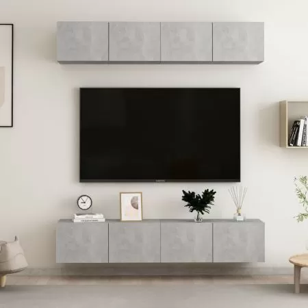  Dulapuri TV, 4 buc., gri beton, 80x30x30 cm, lemn prelucrat